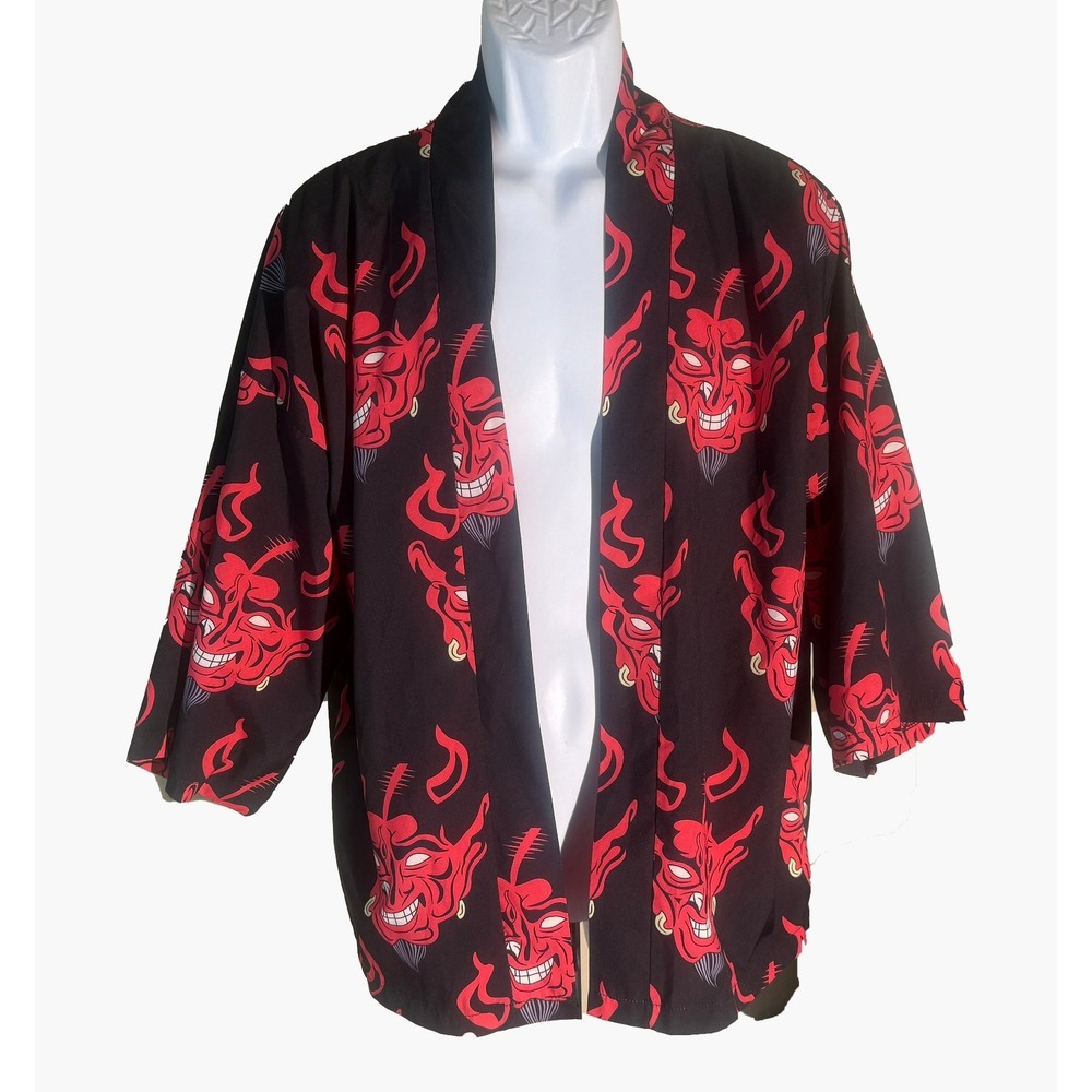 Manfinity‎ Men Demon Print Open Front Kimono Large